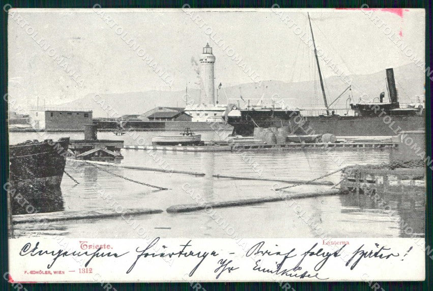 Trieste Città Lanterna Barche ABRASA cartolina RT4702 – fronte
