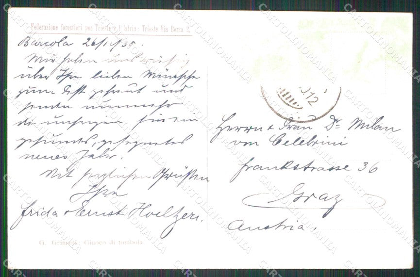 Trieste Città Giuoco di Tombola Grimani ABRASA cartolina RT4718 – retro