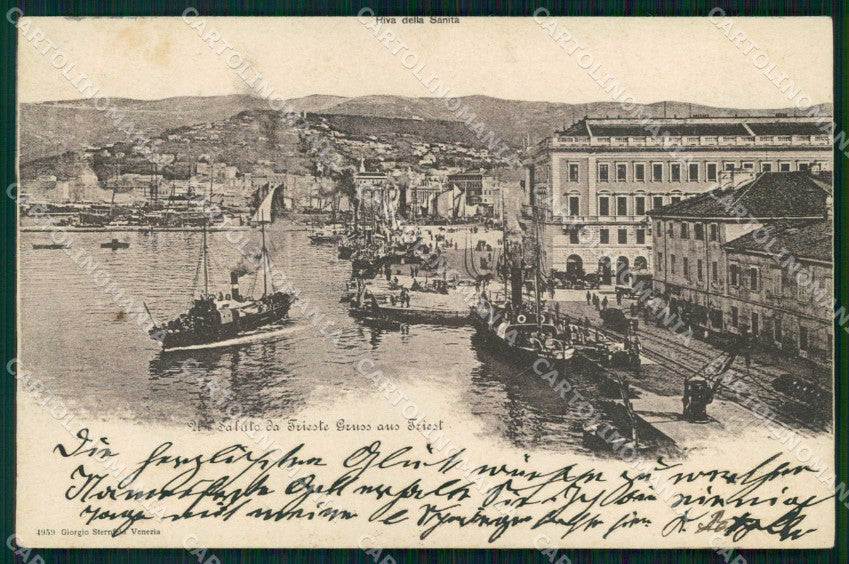 Trieste Città Saluto da Riva della Sanità Barche cartolina RT4726 – fronte