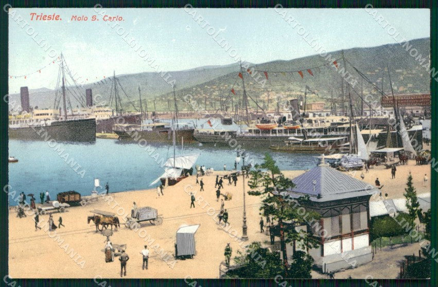 Trieste Città Molo San Carlo Barche cartolina RT4728 – fronte