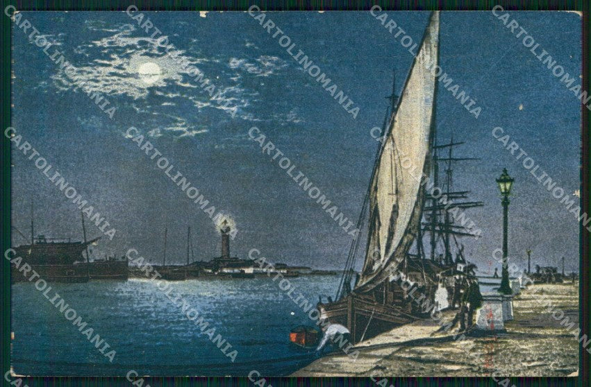 Trieste Città Barche Faro Chiaro di Luna cartolina RT4769 – fronte