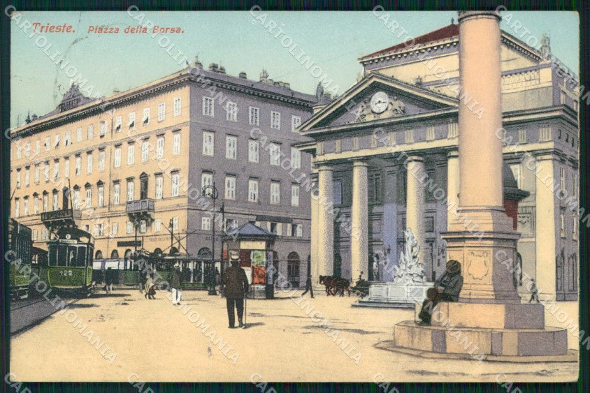 Trieste Città Piazza della Borsa Tram cartolina RT4774 – fronte