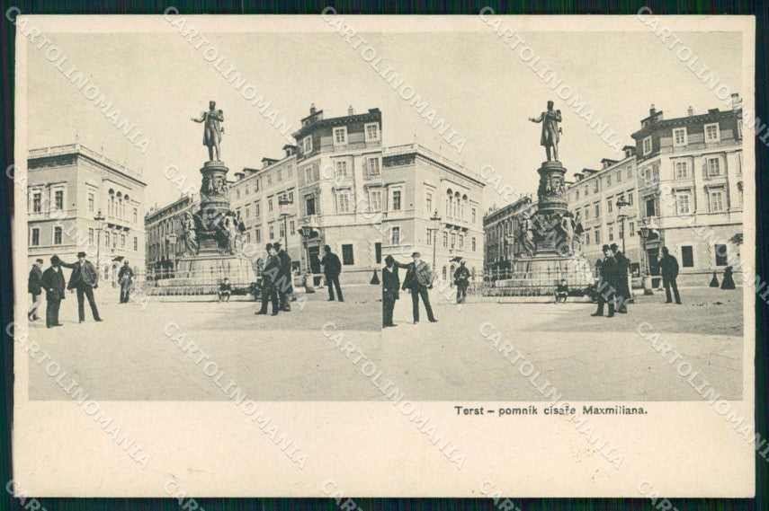 Trieste Città Piazza con Monumenti Stereoview cartolina RT4780 – fronte