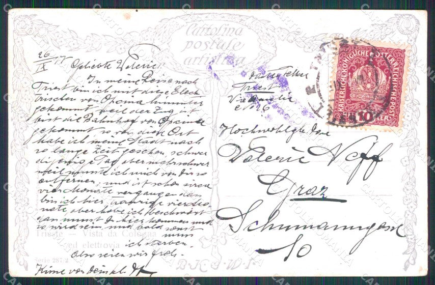 Trieste Città Veduta da Cologna Elettrovia BKWI 287 cartolina RT4781 – retro
