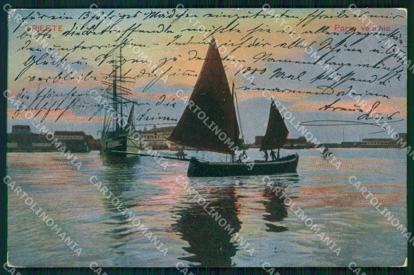 Trieste Città Porto Vecchio al Tramonto Barche cartolina RT4845 – fronte