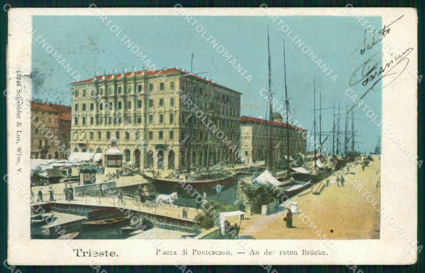 Trieste Città Piazza di Ponterosso STRAPPINO RIPARATO Barche cartolina RT4865 – fronte