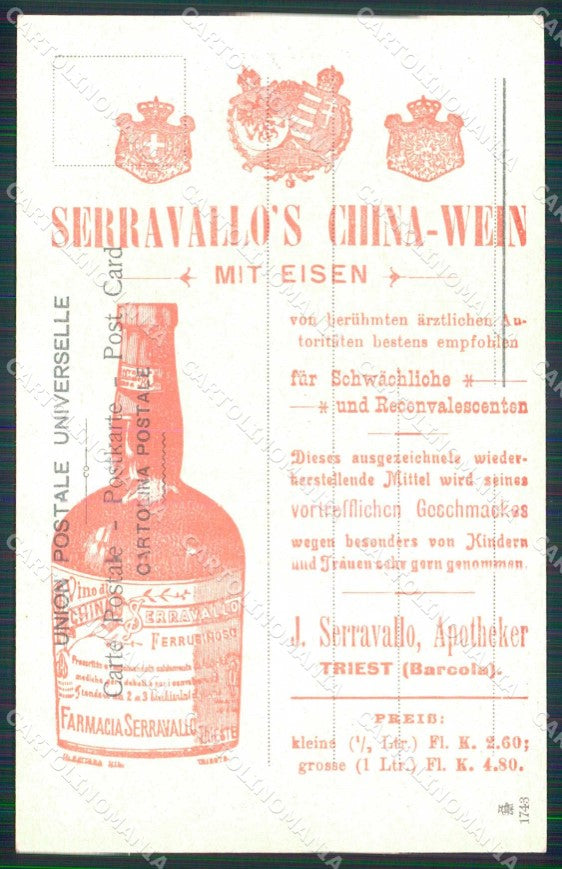 Trieste Città Barcola Vino di China Serravallo Pubblicitaria cartolina RT4872 – retro