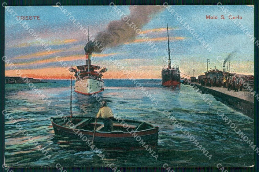Trieste Città Molo San Carlo Barche Piroscafo cartolina RT4877 – fronte