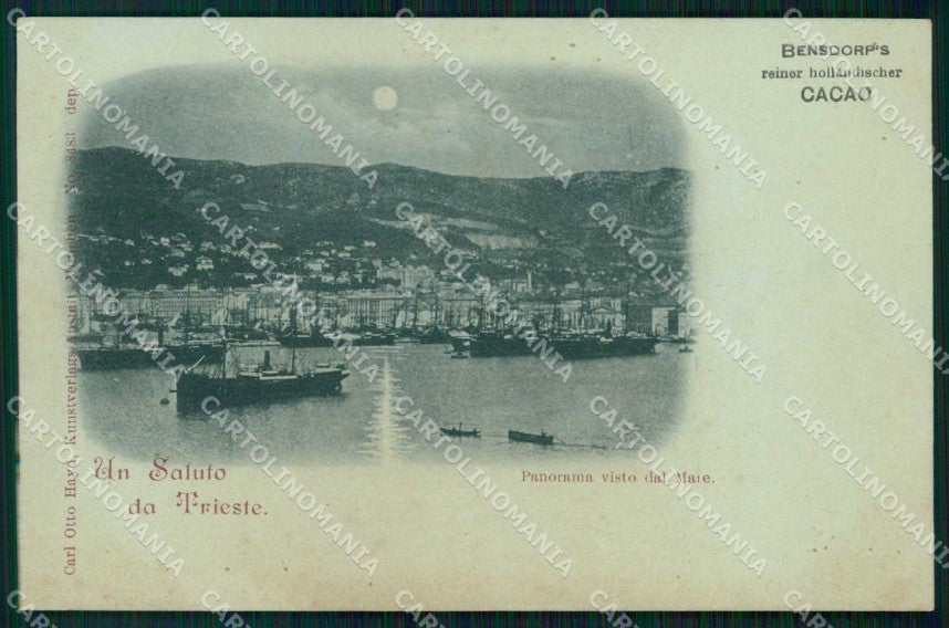 Trieste Città Saluto da Veduta dal Mare Chiaro di Luna cartolina RT4881 – fronte