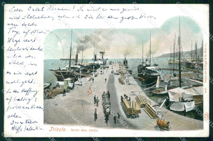Trieste Città Molo San Carlo Barche cartolina RT4884 – fronte