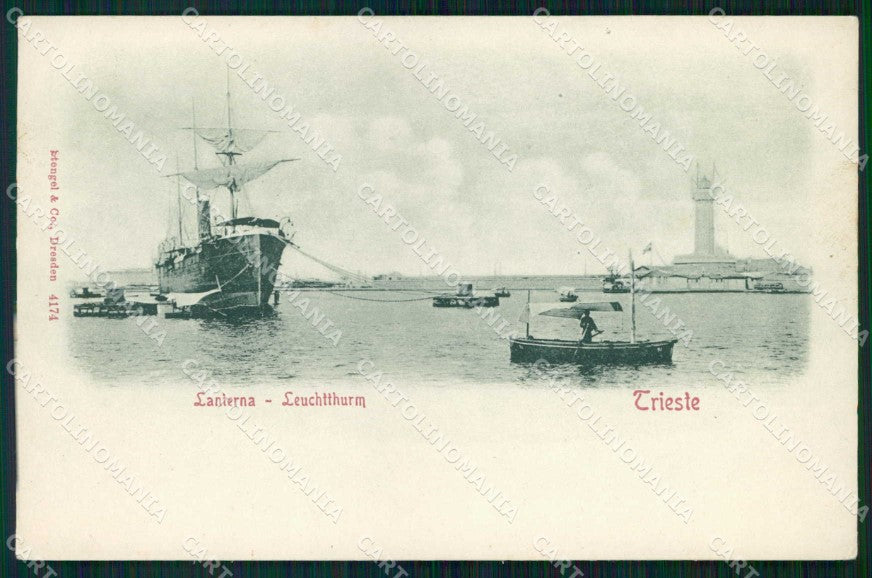 Trieste Città Lanterna Piroscafo Barche Stengel 4174 cartolina RT4889 – fronte