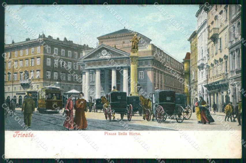 Trieste Città Piazza della Borsa Tram Carrozze cartolina RT4909 – fronte