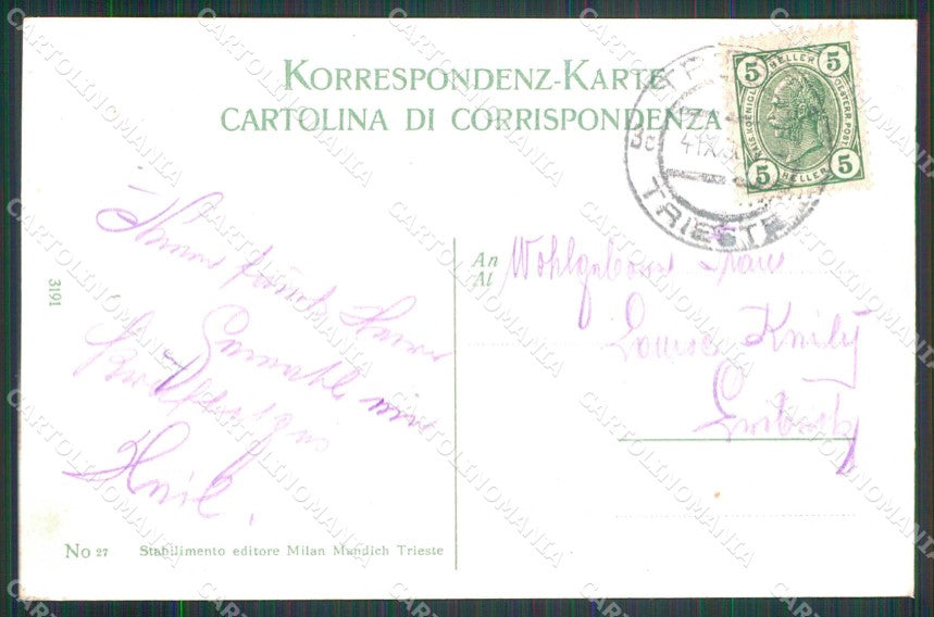 Trieste Città Piazza della Borsa Tram Carrozze cartolina RT4909 – retro