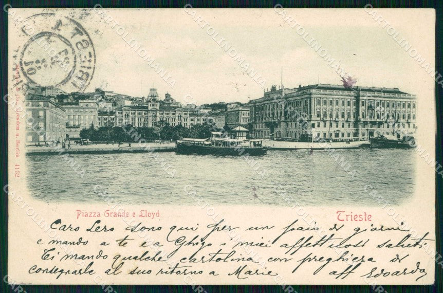 Trieste Città Piazza Grande Lloyd Barca Stengel 4132 cartolina RT4916 – fronte