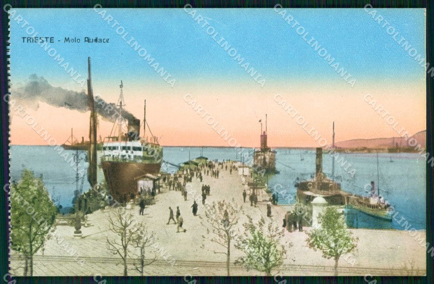 Trieste Città Molo Audace Piroscafo Barche cartolina RT4929 – fronte
