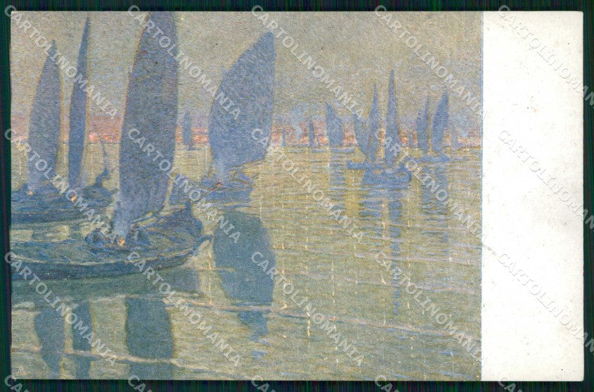 Trieste Città Sera Barche Flimiani cartolina RT4941 – fronte