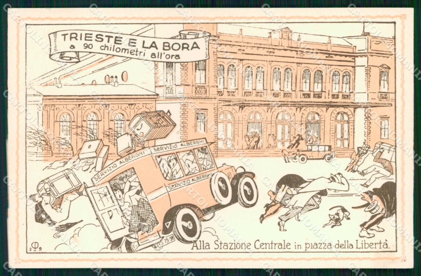 Trieste Città Bora Stazione Centrale Piazza della Libertà cartolina RT4947 – fronte