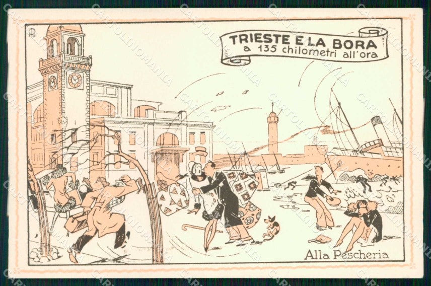 Trieste Città Bora alla Pescheria cartolina RT4951 – fronte