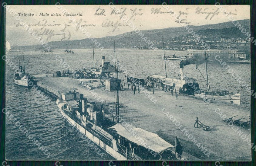 Trieste Città Molo della Pescheria Barche PIEGATA cartolina RT4965 – fronte