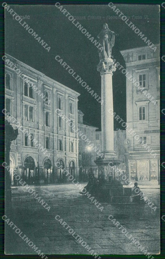Trieste Città Piazza Grande Monumento Carlo VI Notturna cartolina RT4968 – fronte