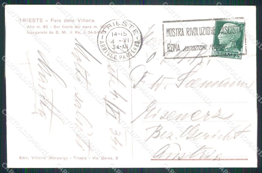 Trieste Città Faro della Vittoria cartolina RT4988 – retro
