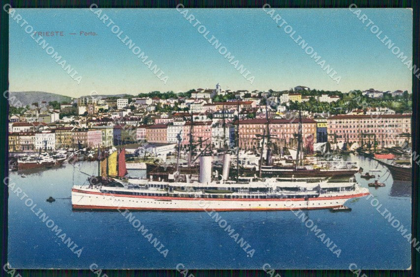 Trieste Città Porto con Barche Piroscafi cartolina RT5016 – fronte