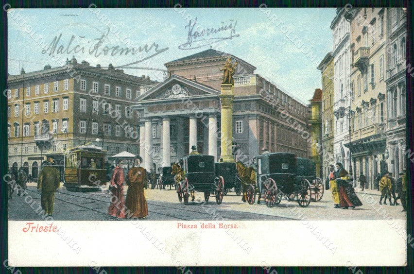 Trieste Città Piazza della Borsa Tram Carrozze cartolina RT5064 – fronte