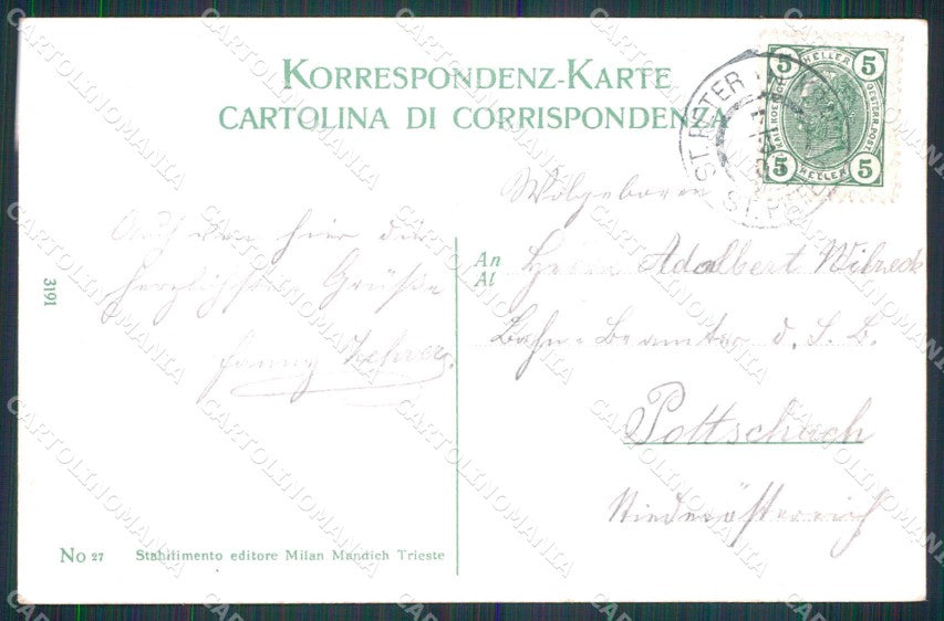 Trieste Città Piazza della Borsa Tram Carrozze cartolina RT5064 – retro