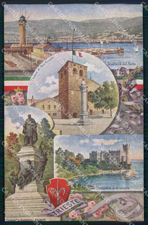 Trieste Città San Giusto Porto Castello Miramar Tricolore Carli cartolina RT5067 – fronte