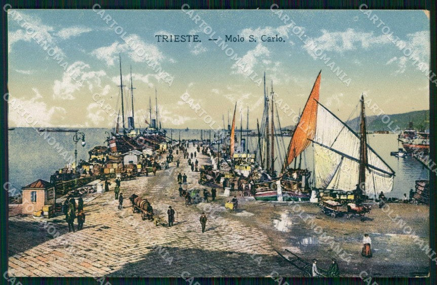 Trieste Città Molo San Carlo Barche cartolina RT5085 – fronte