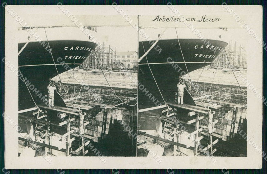 Trieste Città Cantiere Navale Stereoview Foto cartolina RT5097 – fronte