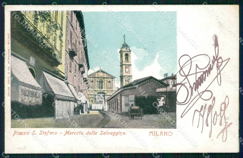 Milano Città Piazza Santo Stefano Mercato della Selvaggina cartolina RT5139 – fronte