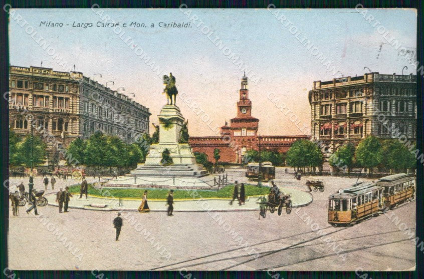 Milano Città Largo Cairoli Tram Monumento a Garibaldi ABRASA cartolina RT5172 – fronte