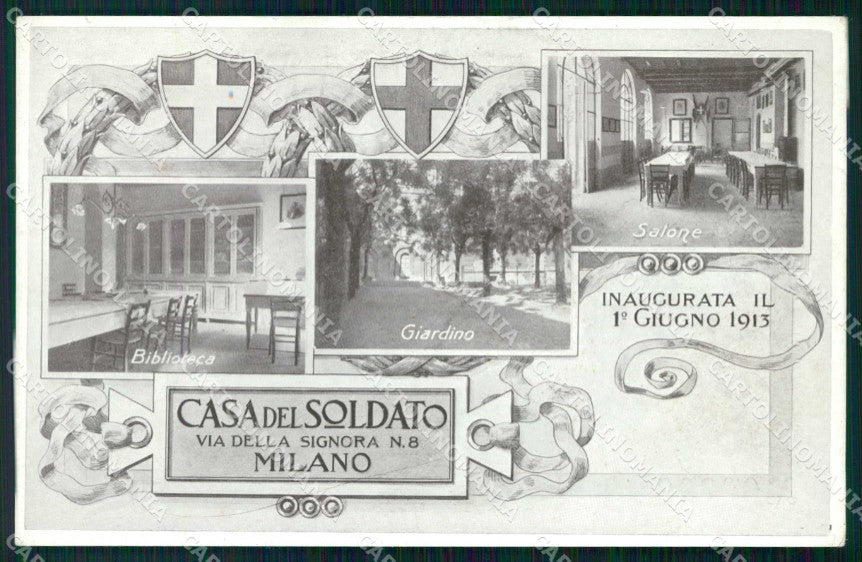 Milano Città Casa del Soldato Biblioteca Giardino Salone cartolina RT5206 – fronte