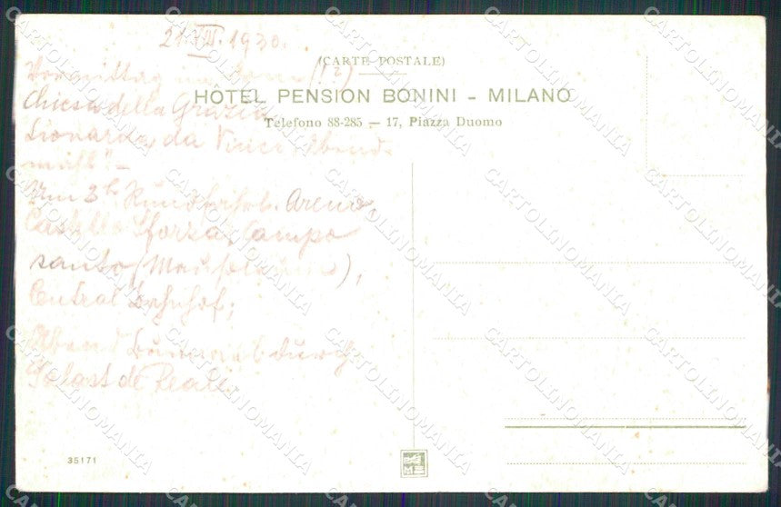 Milano Città Hotel Pension Bonini Duomo Tram cartolina RT5214 – retro
