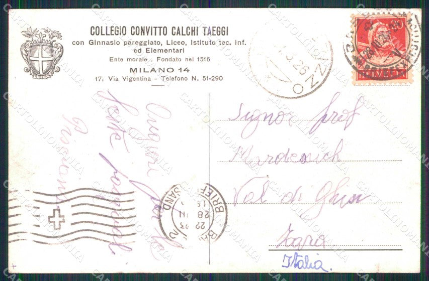 Milano Città Facciata del Collegio Calchi Taeggi Tram cartolina RT5280 – retro