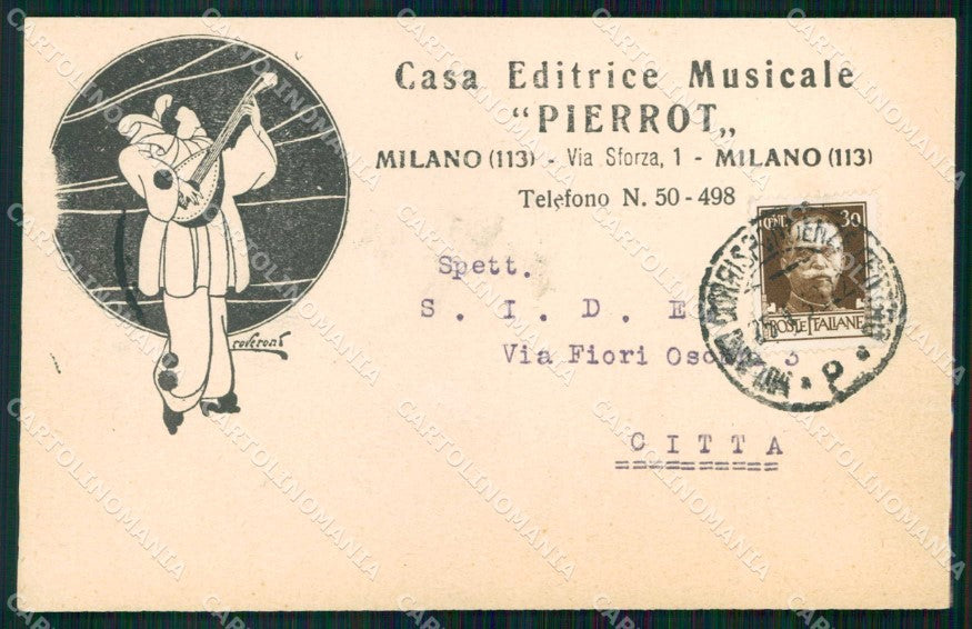 Milano Città Casa Musicale Pierrot Roveront PIEGHINA cartolina RT5307 – fronte