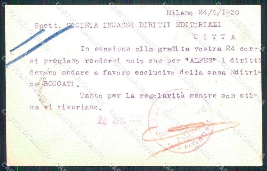Milano Città Casa Musicale Pierrot Roveront PIEGHINA cartolina RT5307 – retro