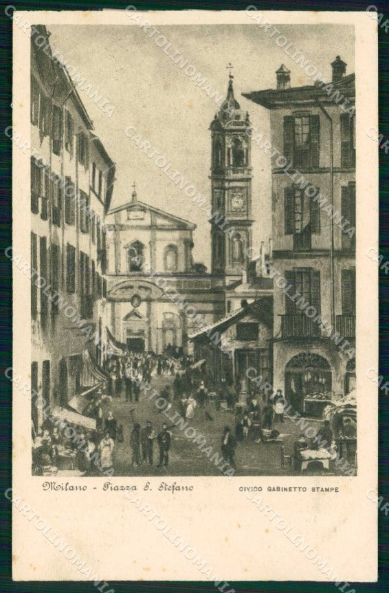 Milano Città Piazza Santo Stefano Gabinetto Stampe ABRASA cartolina RT5334 – fronte