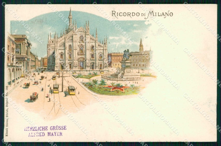 Milano Città Ricordo di Piazza Duomo Tram Kunzli 593 cartolina RT5354 – fronte