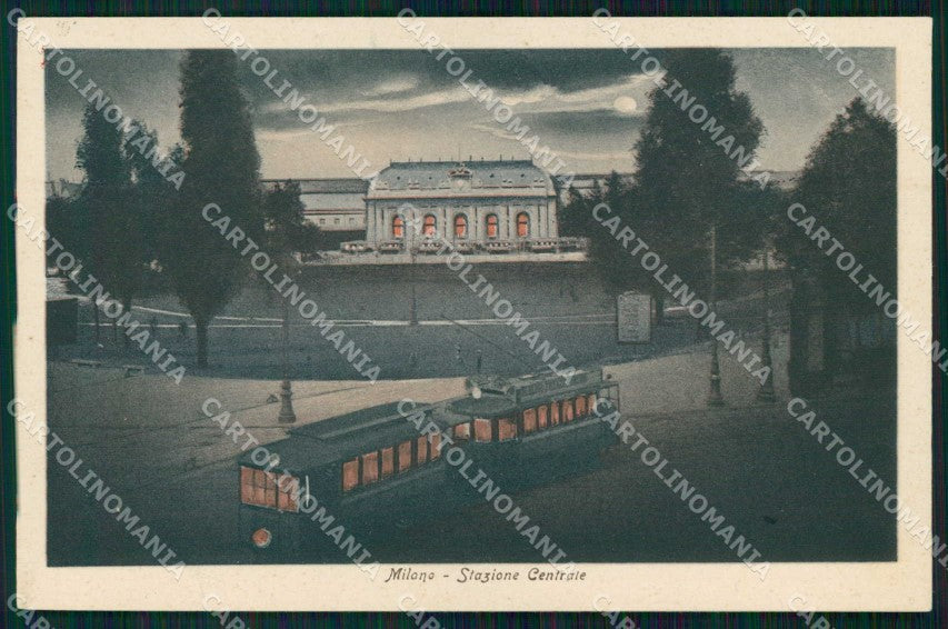 Milano Città Stazione Centrale Tram Chiaro di Luna cartolina RT5395 – fronte