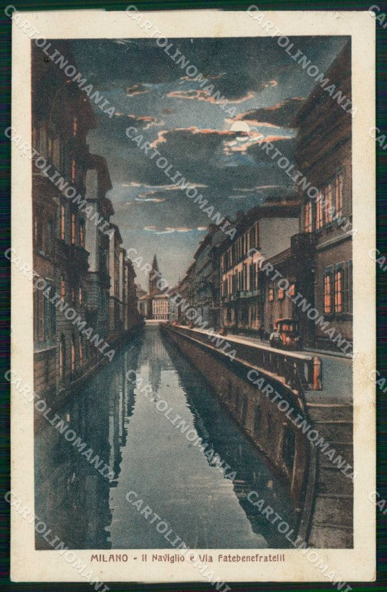 Milano Città Naviglio in Via Fatebenefratelli Chiaro di Luna cartolina RT5413 – fronte