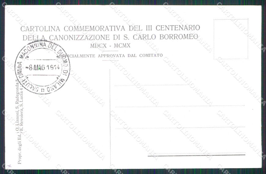 Milano Città Duomo Interno Cripta Tomba di San Carlo cartolina RT5455 – retro