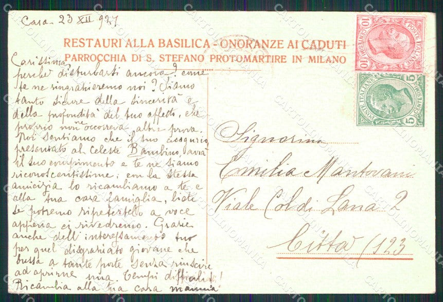 Milano Città Parrocchia Santo Stefano Restauri Onoranze Caduti cartolina RT5492 – retro