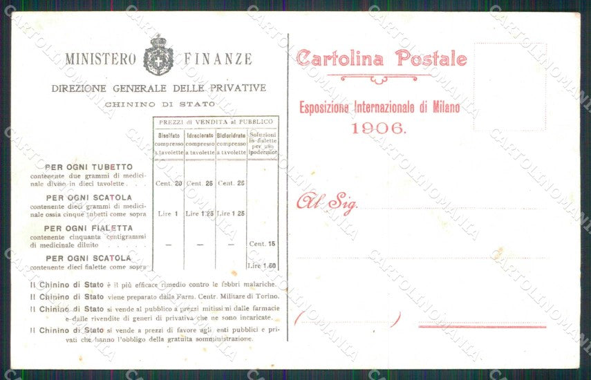 Milano Città Ministero Finanze Prezzi Vendita Aquila con Stemma cartolina RT5493 – retro
