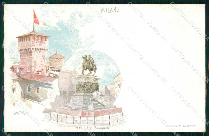 Milano Città Castello Sforzesco Monumento Vittorio Emanuele cartolina RT5497 – fronte