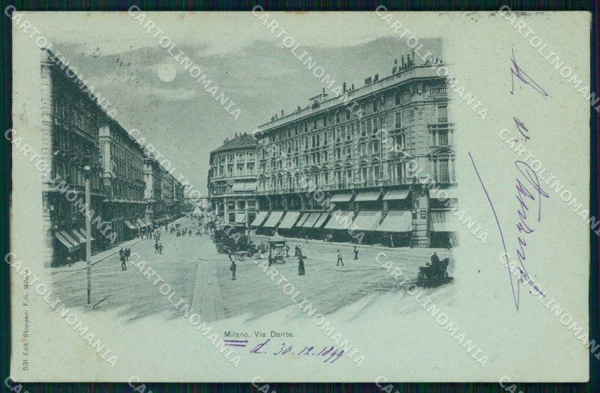 Milano Città Via Dante Chiaro di Luna cartolina RT5539 – fronte