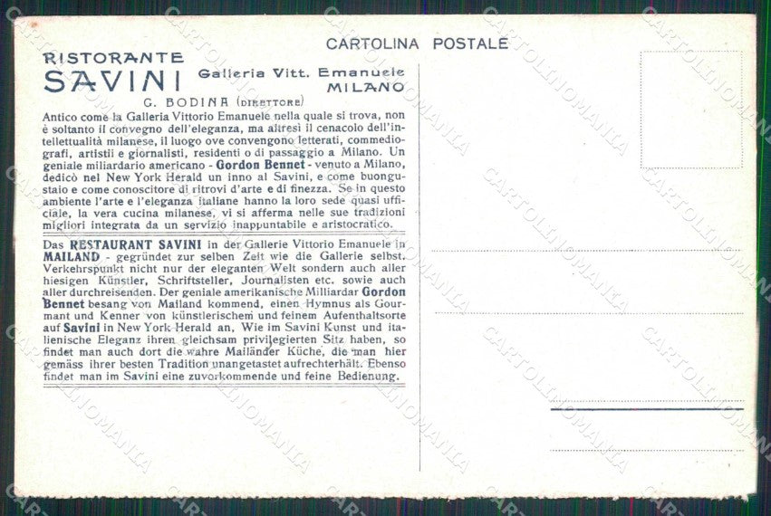 Milano Città Galleria Vittorio Emanuele Ristorante Savini cartolina RT5556 – retro