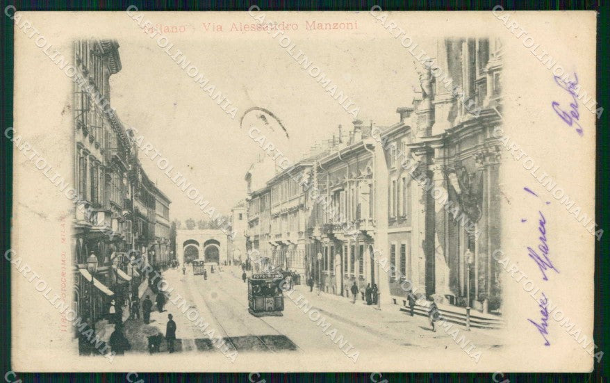Milano Città Via Alessandro Manzoni Tram Fotocromo 1180 cartolina RT5594 – fronte