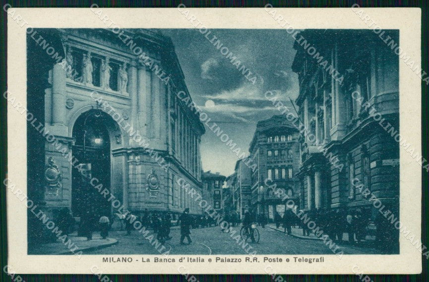 Milano Città Banca d'Italia Chiaro di Luna Palazzo Poste cartolina RT5634 – fronte